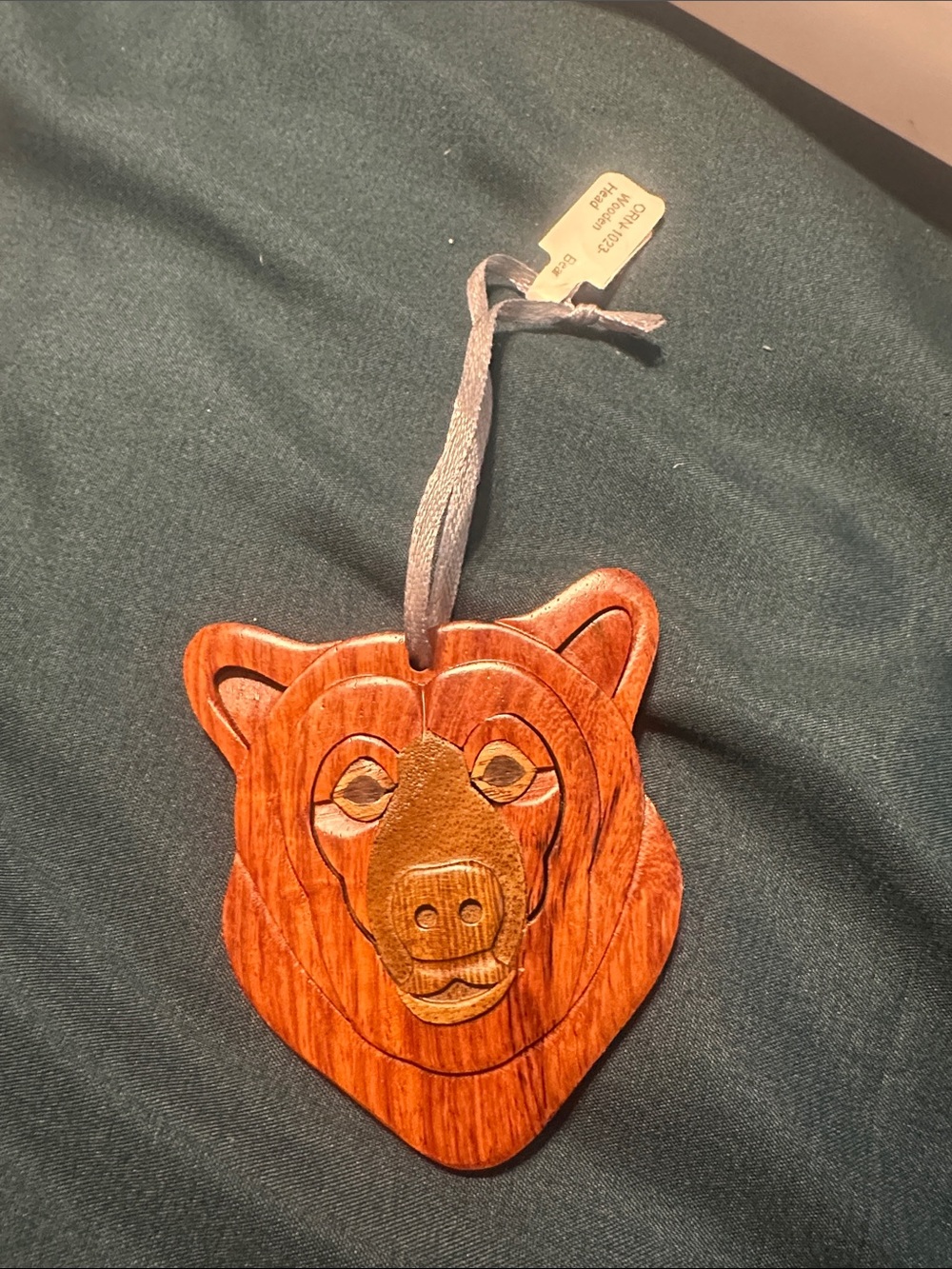 NWT Handcrafted Wood Intarsia Bear Face Ornament Rustic Lodge Decor
